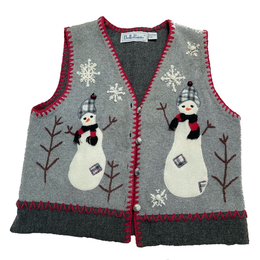 Belle Pointe Gray Christmas Vest Size L